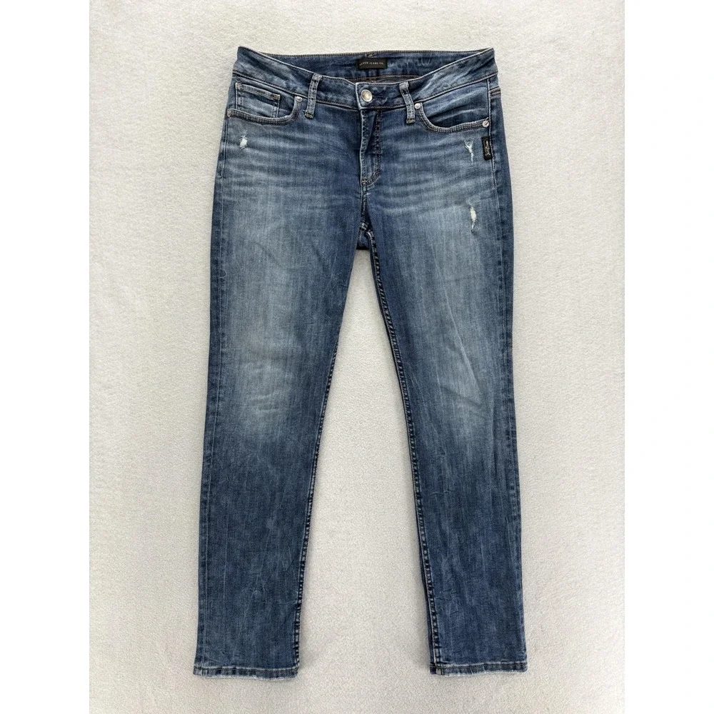 Silver Jeans Suki Slim Womens 30x27 Blue Mid Rise Distressed Stretch Denim Y2K - Picture 1 of 13